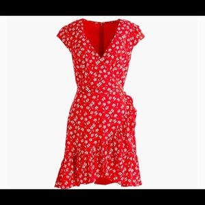 Red floral wrap dress
